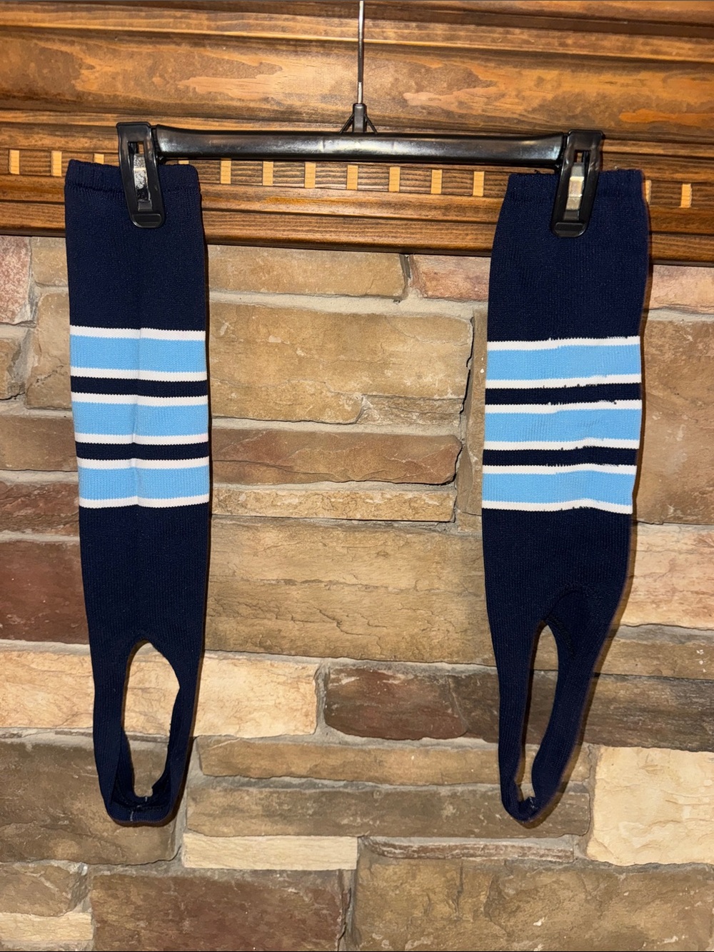 Men's Navy Stirrup Socks with Light Blue Stripes